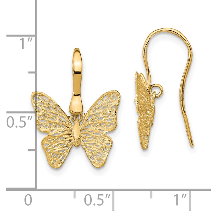 14K Yellow Gold Polished Filigree Butterfly Earrings