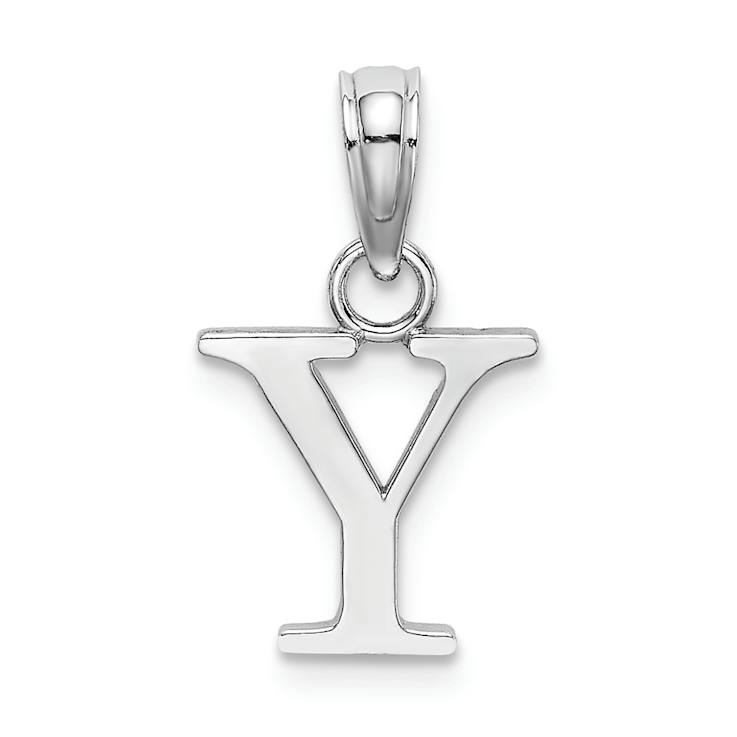 Rhodium Over 14k White Gold Polished Block Letter Y Initial Pendant