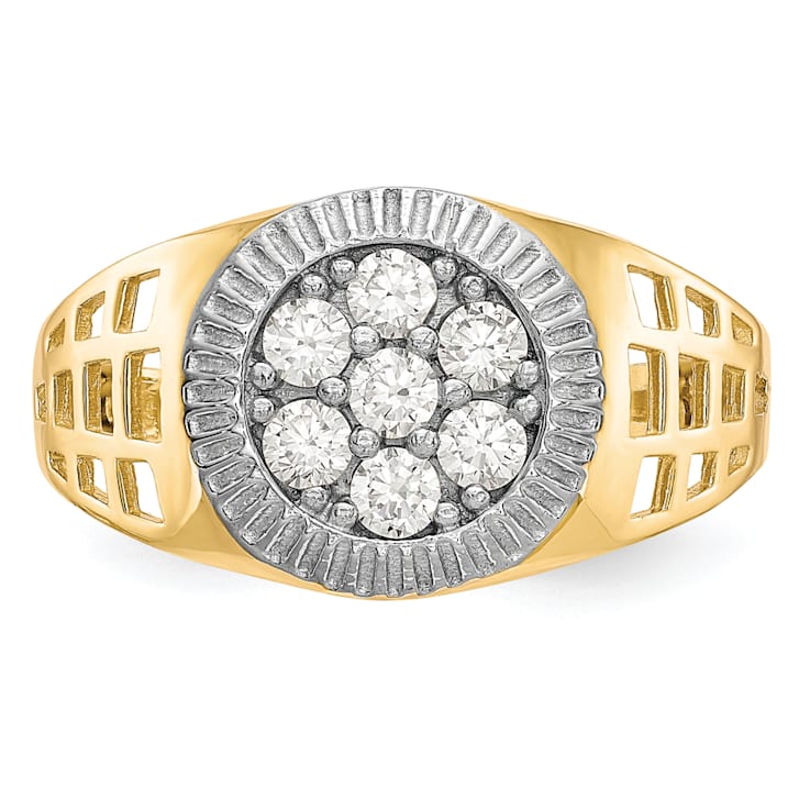 10K Two-tone Yellow and White Gold Men's Cubic Zirconia Cluster Ring