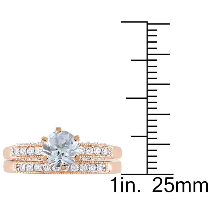 Aquamarine and Diamond 10K Rose Gold Bridal Ring Set 1.04ctw