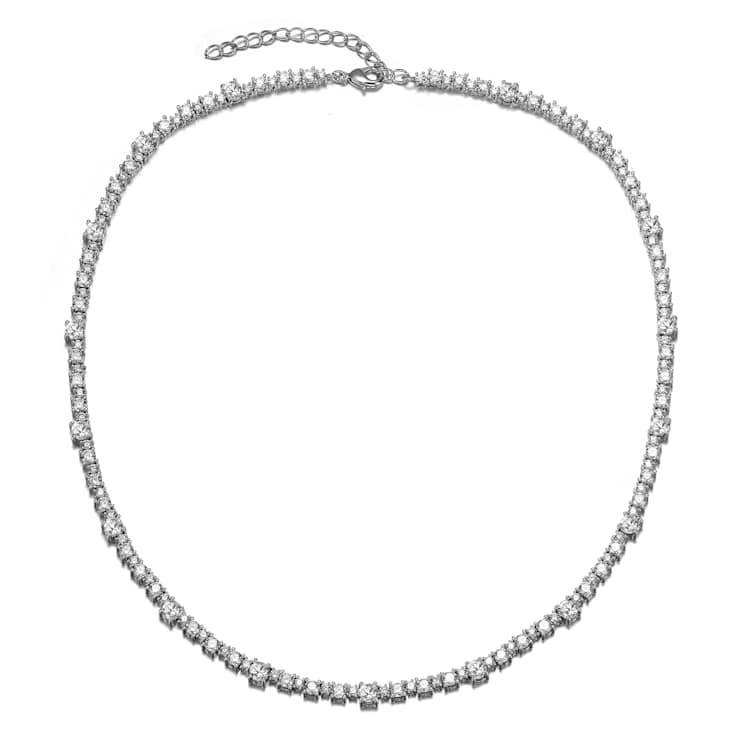 CZ Tennis Necklace In White Gold Over Brass