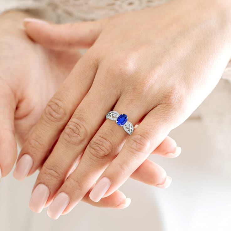 14K White Gold Oval Tanzanite and Diamond Ring, 1.50ctw
