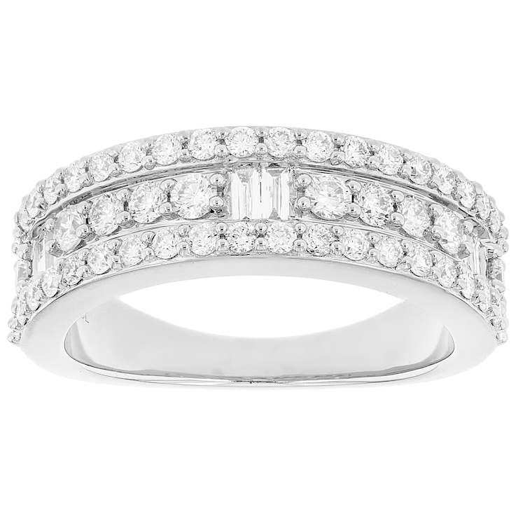 Lab-Grown Diamond Round And Baguette Multi-Row Band Ring In Sterling
Silver 1.00ctw