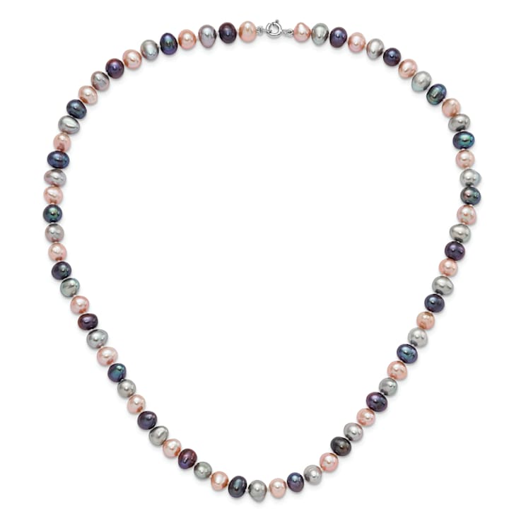 Rhodium Over Sterling Silver Multi-color Freshwater Pearl
Necklace/Bracelet/Earring Set