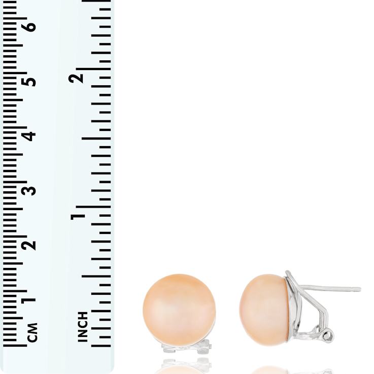 11-12mm Pink Cultured Freshwater Pearl Rhodium Over Sterling Silver Earrings