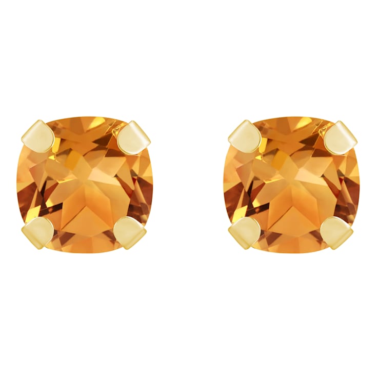 5mm Cushion Citrine 10k Yellow Gold Stud Earrings