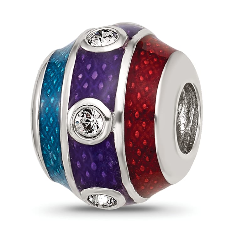 Sterling Silver Enamel 3 Colored Bead with Crystal Bead