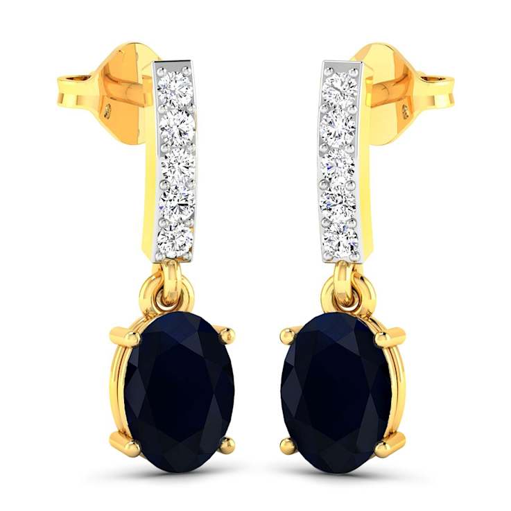 1.50ctw 14K Yellow Gold Blue Sapphire and White Diamond Halo Earrings