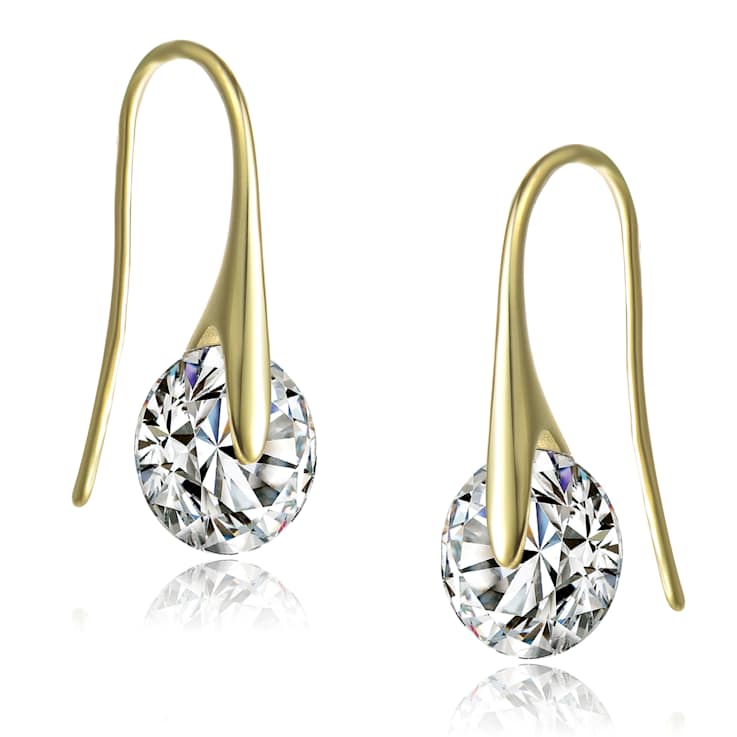 CZ Solitaire Drop Earrings In 14K Gold Over Brass