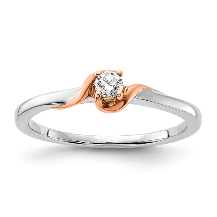 14K Two-tone White and Rose First Promise Polish Round Diamond Promise
Ring 0.11ctw