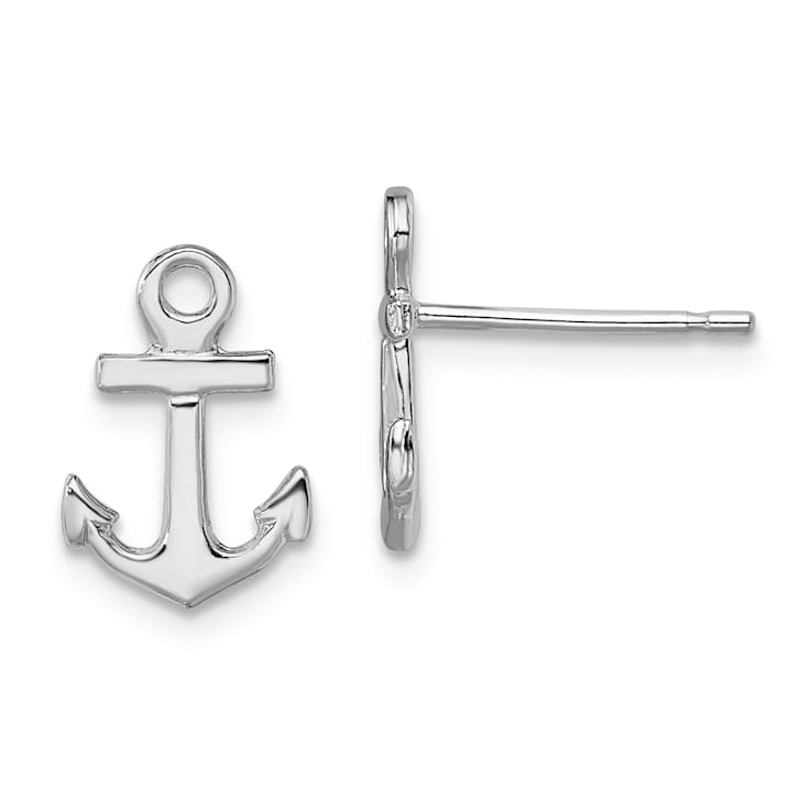 Rhodium Over Sterling Silver Polished Mini Anchor Post Earrings