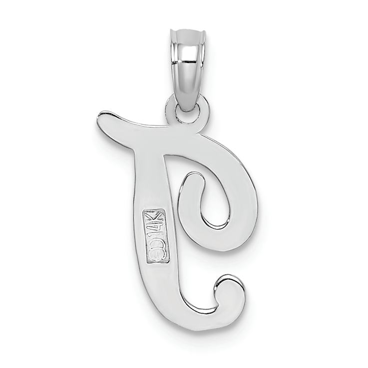 Rhodium Over 14k White Gold Polished Script Letter T Initial Pendant