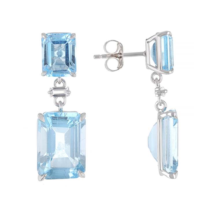 Sky Blue Topaz Rectangular Dangle Earrings In Sterling Silver