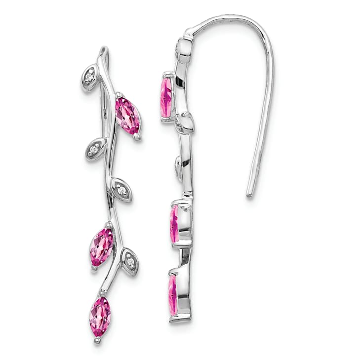 Rhodium Over 14K White Gold Diamond and Pink Sapphire Earrings