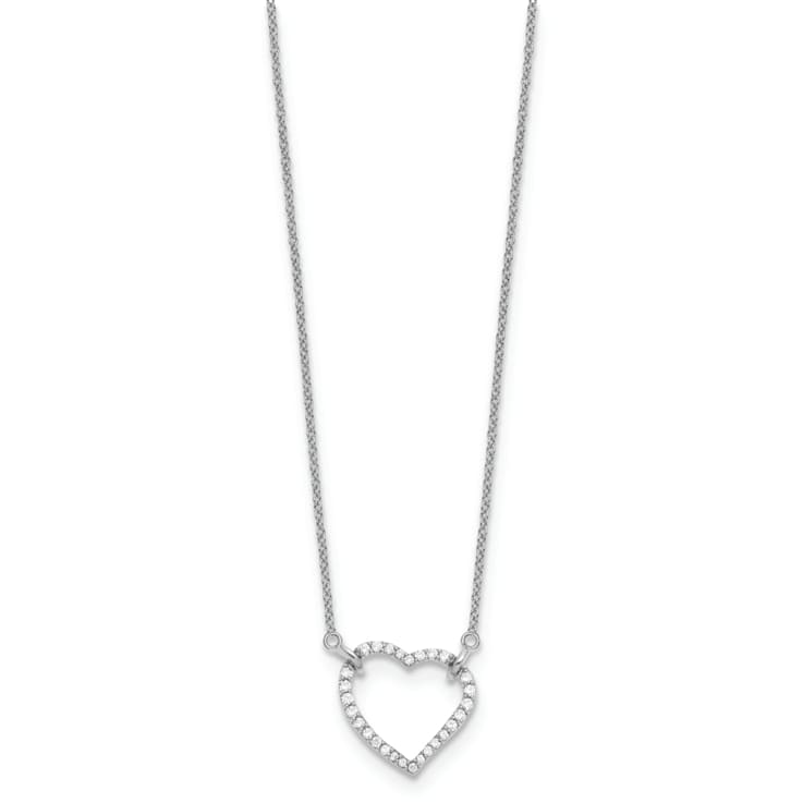 Rhodium Over 14K White Gold Lab Grown Diamond Heart Pendant Necklace
