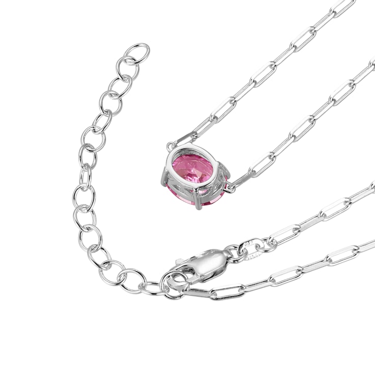 Pink Cubic Zirconia Rhodium Over Sterling Silver Paperclip Necklace 4.08ctw