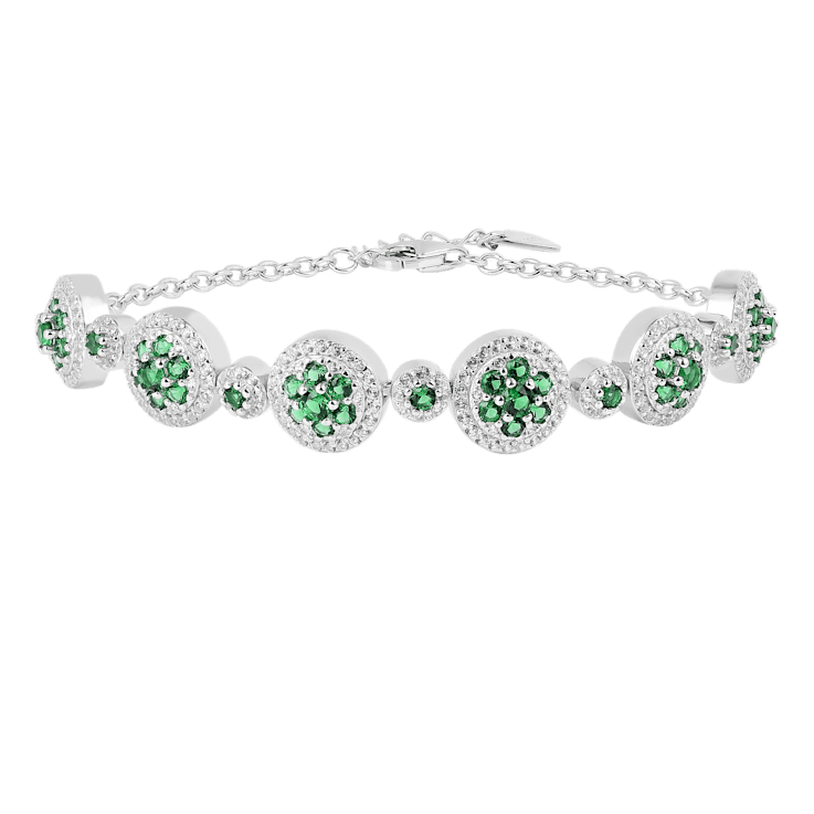 Green Lab Created Emerald and Lab Created White Sapphire Halo Rhodium
Over Sterling Silver Bracelet