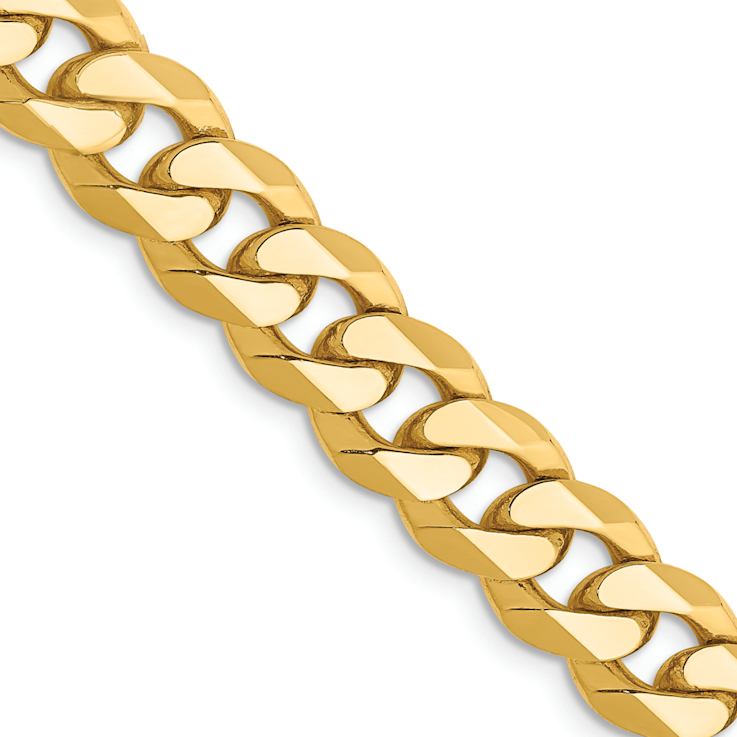 14k Yellow Gold 8.5mm Solid Flat Beveled Curb 22 Inch Chain