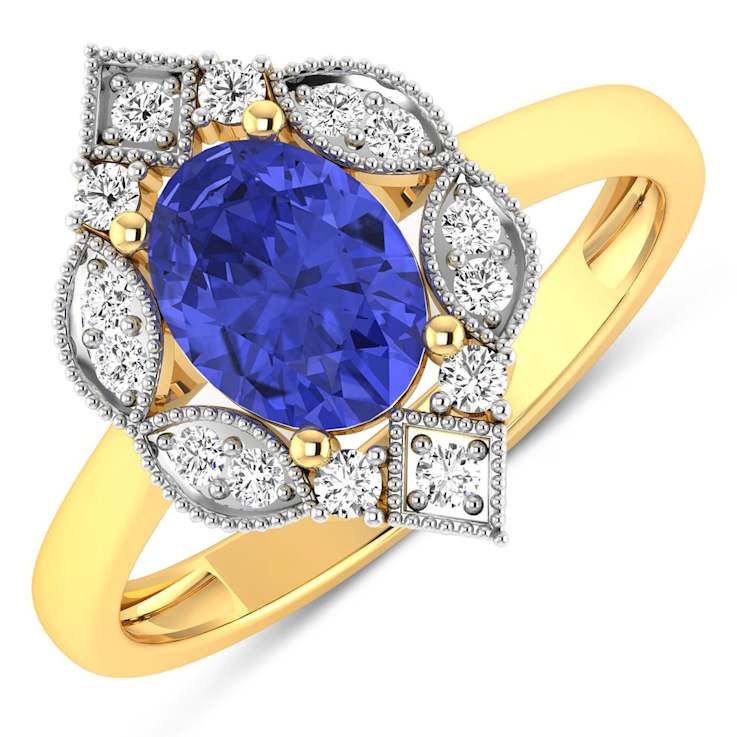 1.29ctw Violet Tanzanite and Diamond 14K Yellow Gold Halo Ring
