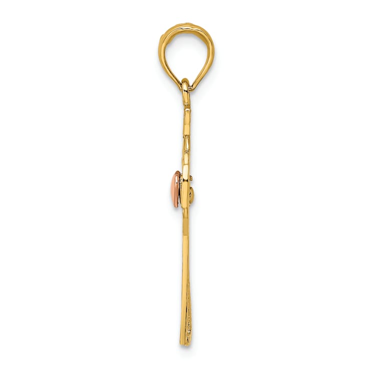 14K Yellow Gold and 14k Rose Gold Textured Claddagh Cross Charm