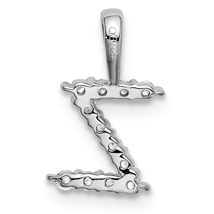 Rhodium Over 14K White Gold Lab Grown Diamond Letter Z Initial Pendant