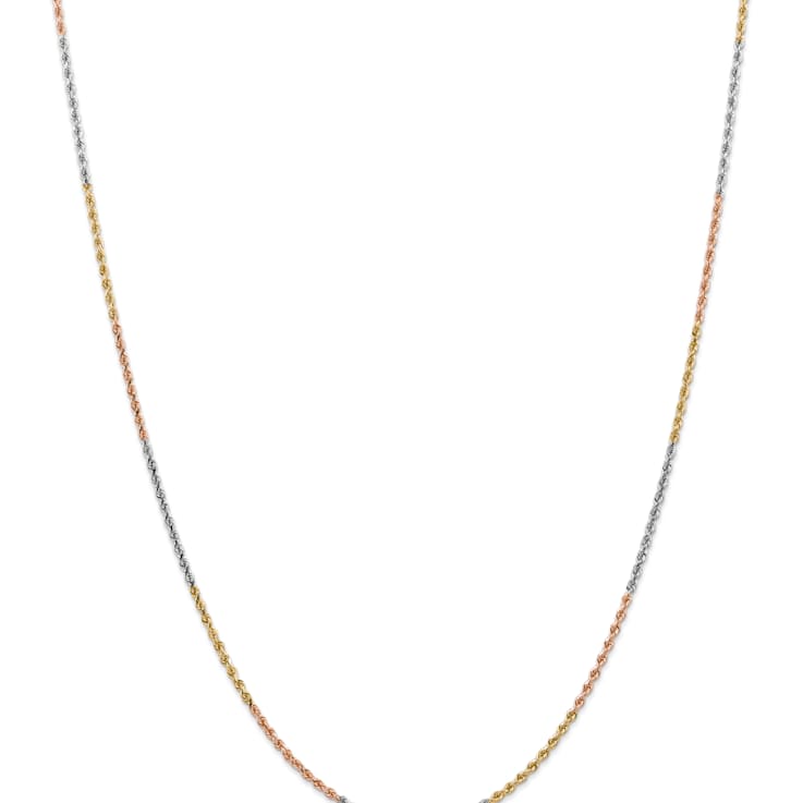 14k Tri-color Gold 1.75mm Solid Diamond-Cut Rope 16 Inch Chain