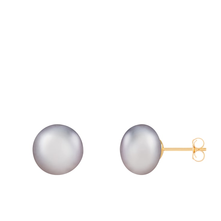 14k Yellow Gold 10-11mm Gray Freshwater Pearl Stud Earrings