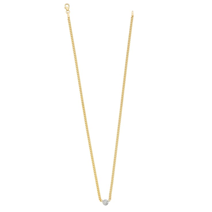 14K Yellow Gold with White Rhodium Diamond Curb 18 Inch Necklace