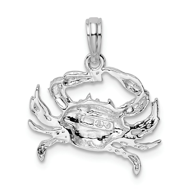 Rhodium Over Sterling Silver Polished Blue Crab Pendant