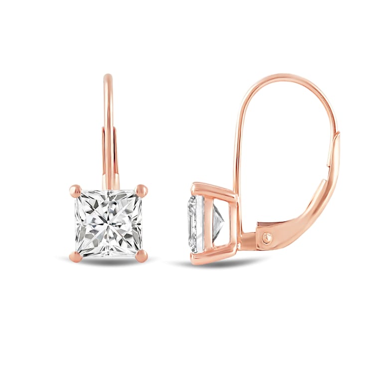 White Cubic Zirconia 14k Rose Gold Earrings With Velvet Gift Box 2.00ctw