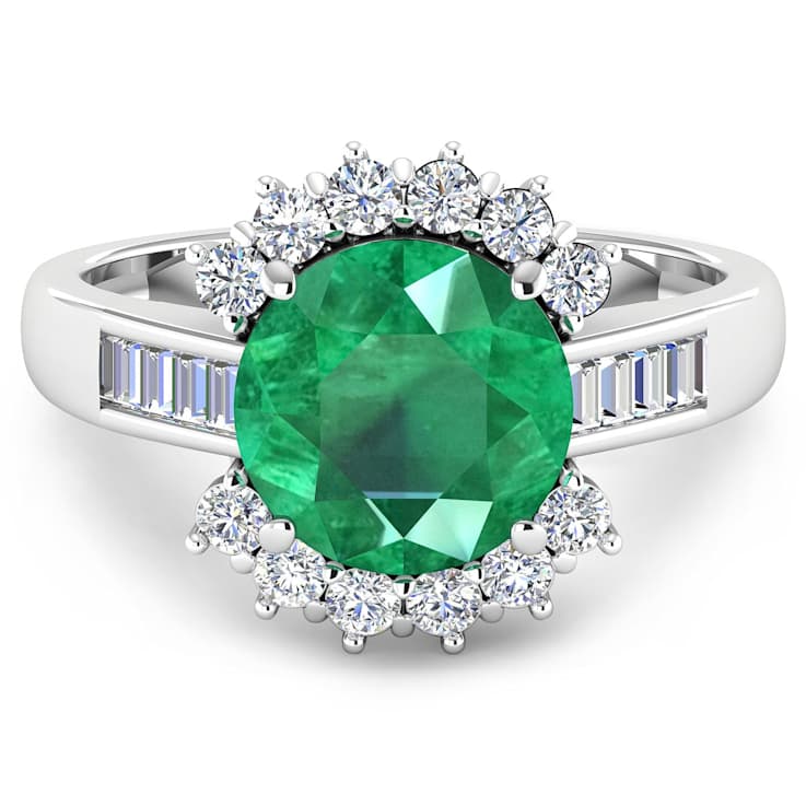3.33ctw Green Emerald and Diamond 14K White Gold Halo Ring
