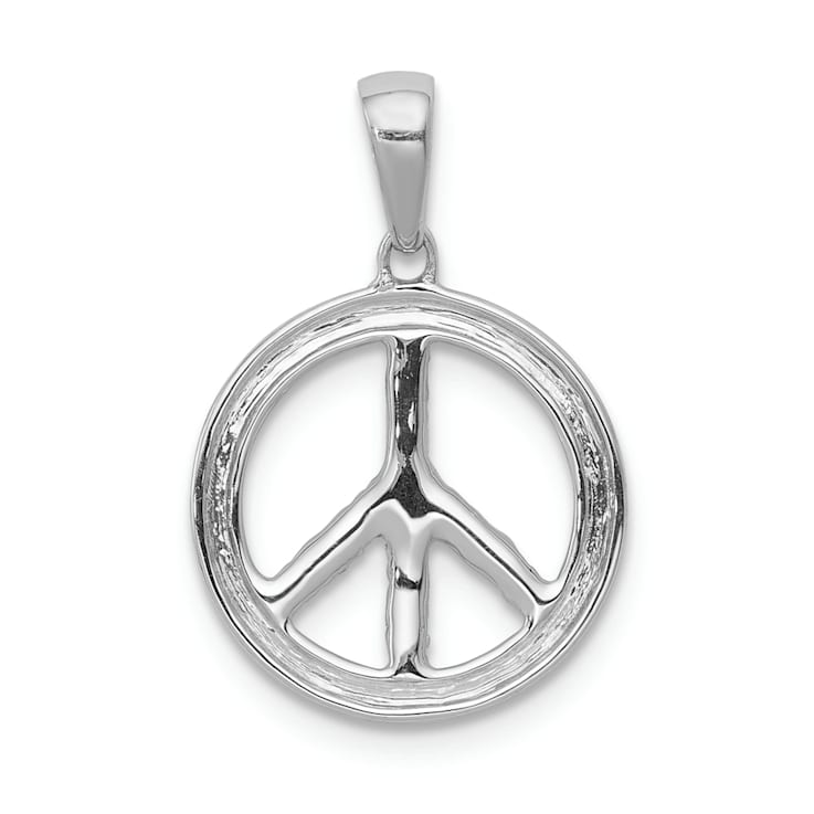 Rhodium Over 14k White Gold Diamond Peace Sign Pendant