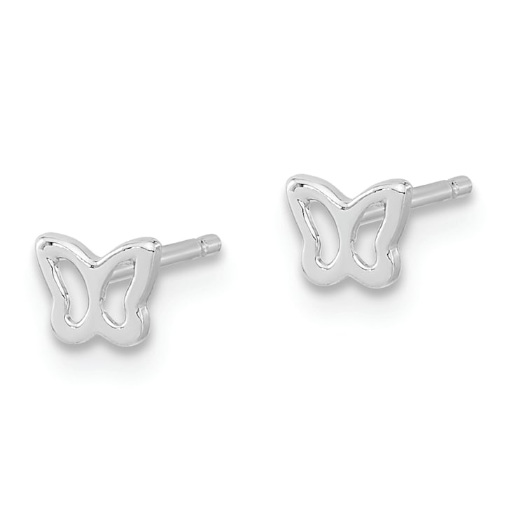 Rhodium Over 14k White Gold Children's Butterfly Stud Earrings
