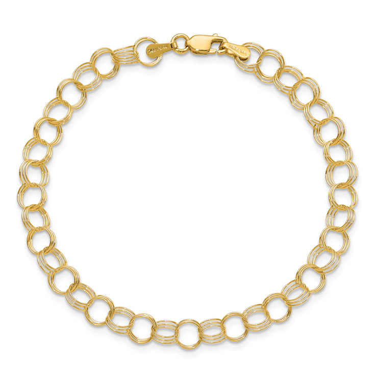 14k Yellow Gold 6mm Solid Triple Link Charm Bracelet