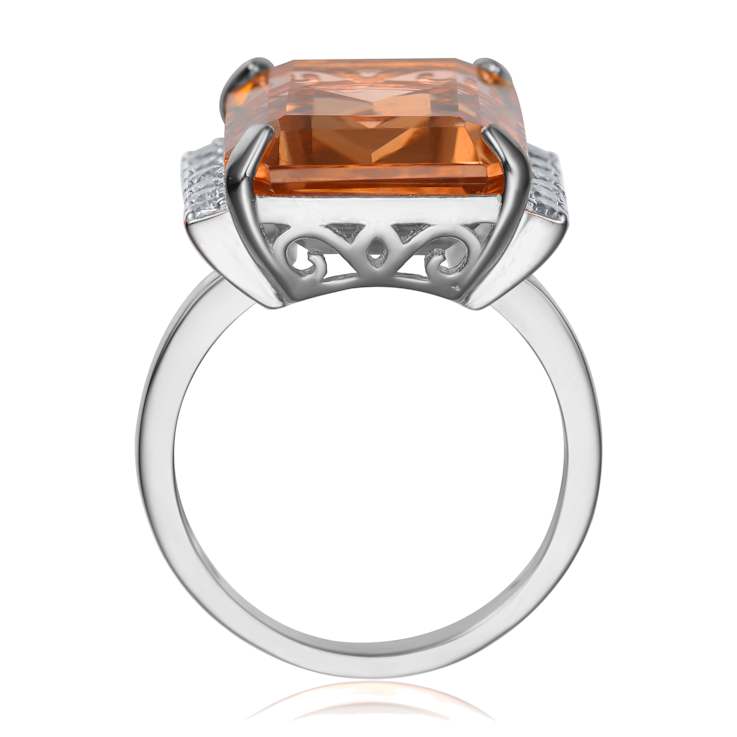 Morganite Color CZ Accent Ring In Sterling Silver