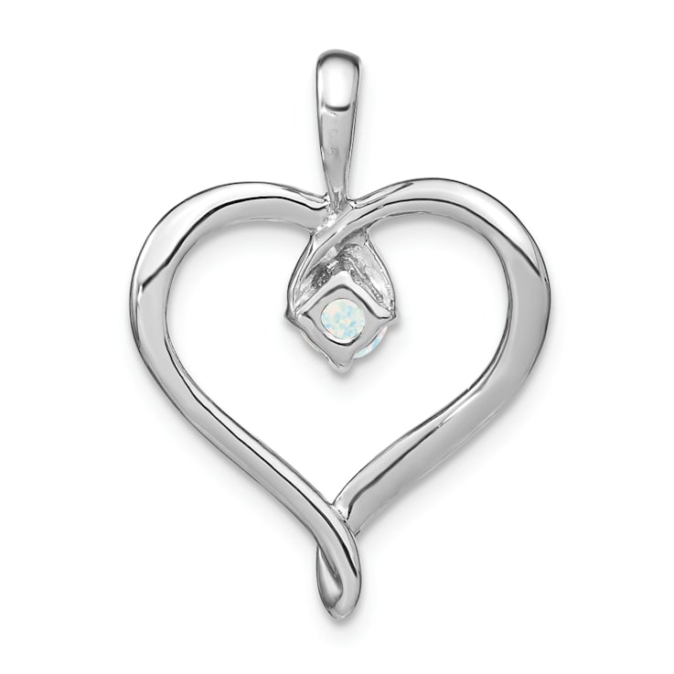 Rhodium Over 14k White Gold Lab Created Opal Heart Pendant