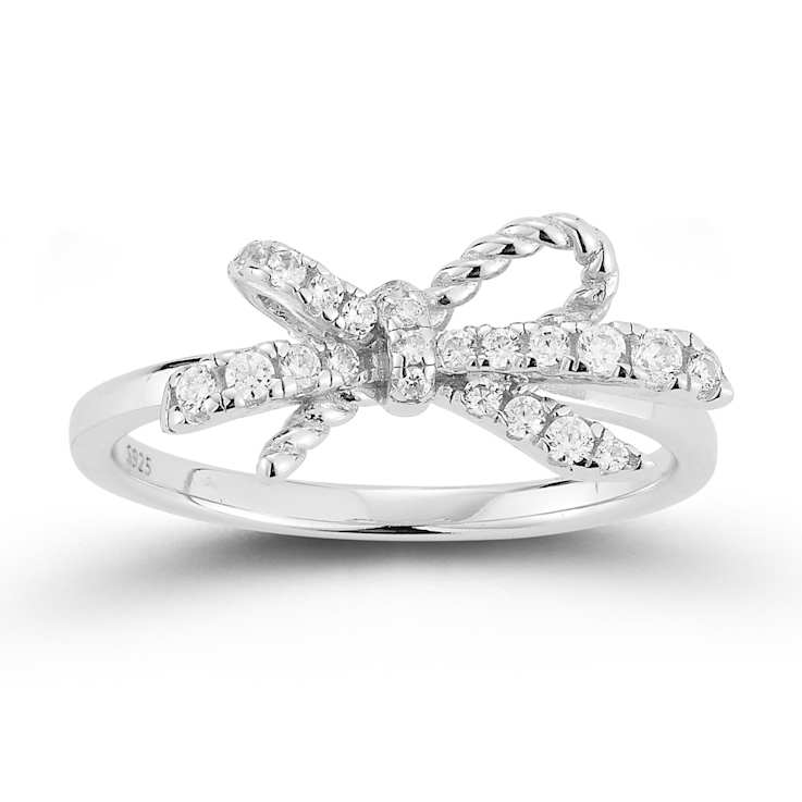 Rachel Zoe CZ Dainty Bow Ring in Rhodium Over Sterling Silver
