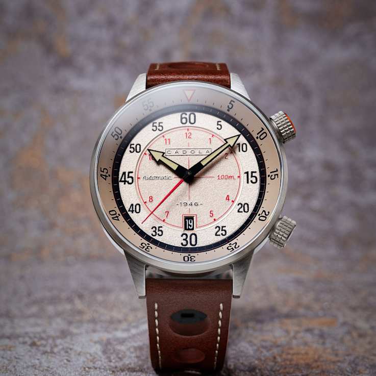 Cadola Rally Timer Tan Dial White Bezel Brown Stainless Steel Band
Automatic Watch