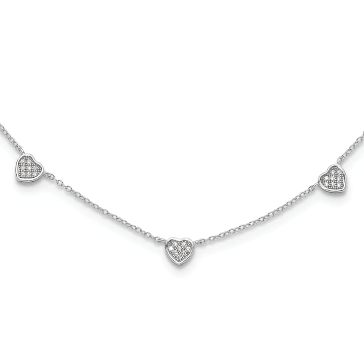 Rhodium Over Sterling Silver with Cubic Zirconia Hearts 16-inch with
2-inch Extension Necklace
