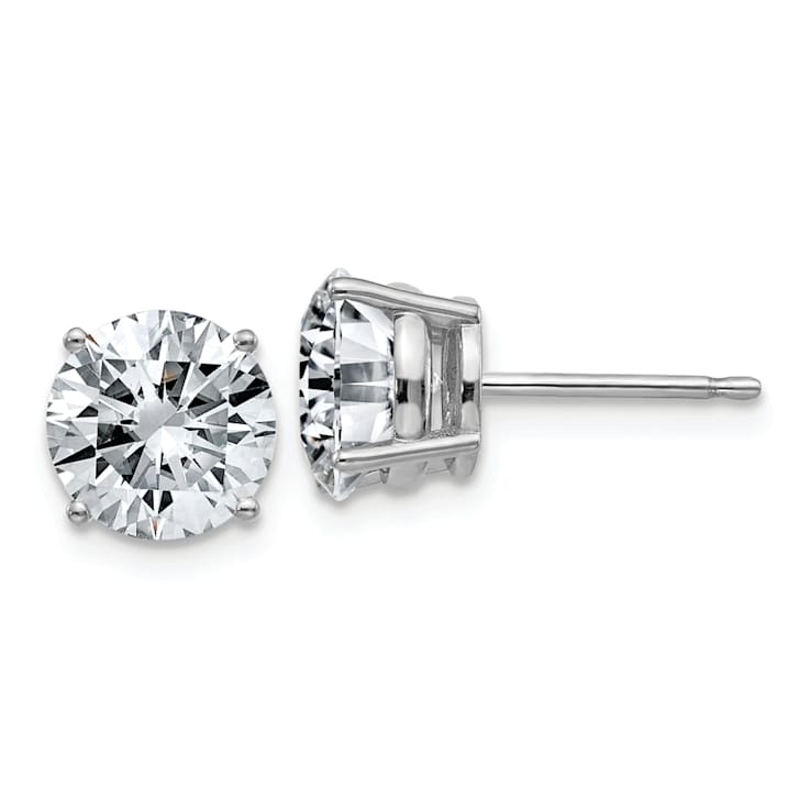 Rhodium Over 14K White Gold 3ct. 7.5mm Round D E F Pure Light Moissanite Earrings