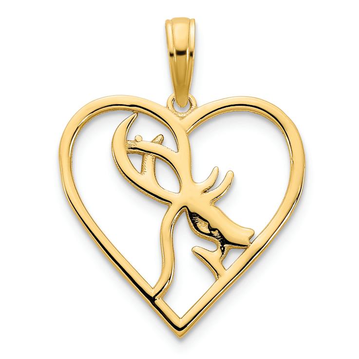 14k Gold Deer in a Heart Pendant