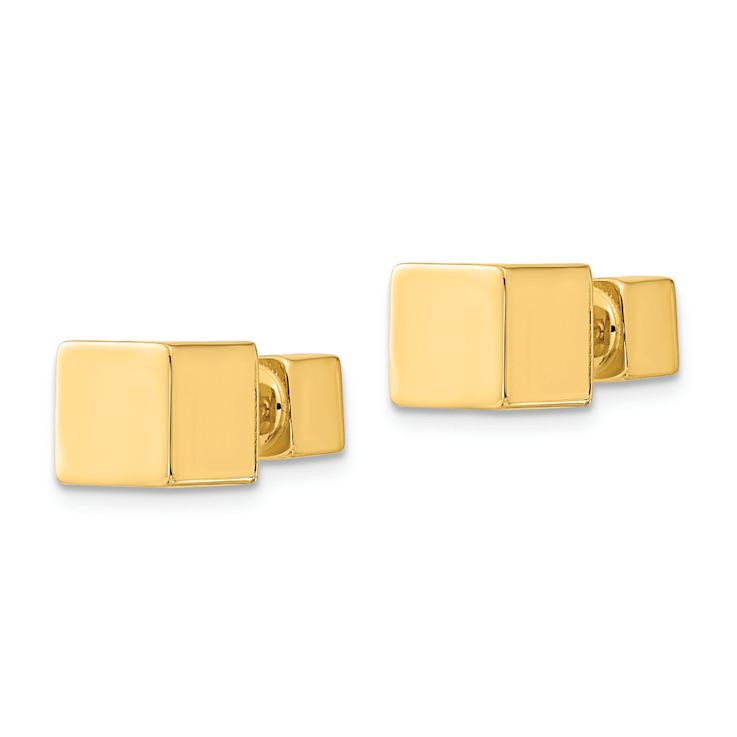 14k Yellow Gold Cube Front and Back Stud Earrings