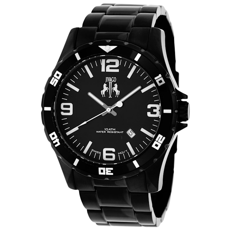 Jivago Men's Ultimate Black Dial with White Accents, Black Stainless
Steel Watch