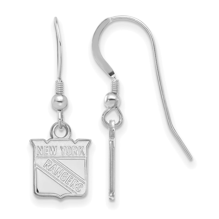 Rhodium Over Sterling Silver NHL New York Rangers LogoArt Dangle Earrings