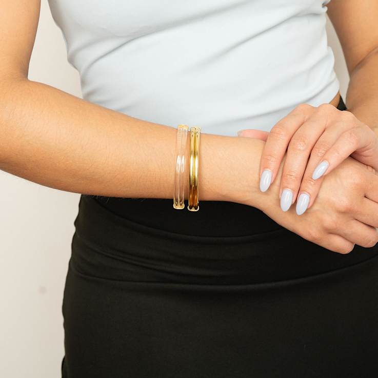 14K Gold Over Brass Clear Ridge Acrylic Hinge Bangle