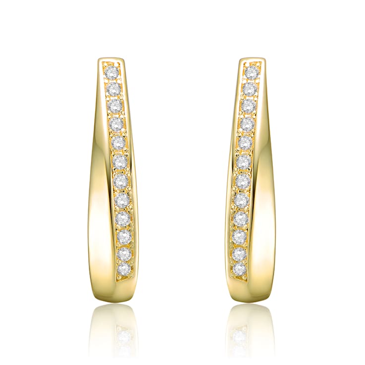 CZ Pave Hoop Earrings In 14K Gold Over Brass