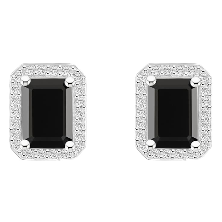7x5mm Emerald Cut Black Onyx And Created White Sapphire 10k White Gold
Halo Stud Earrings