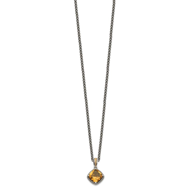 Sterling Silver with 14K Accent Antiqued Citrine Necklace