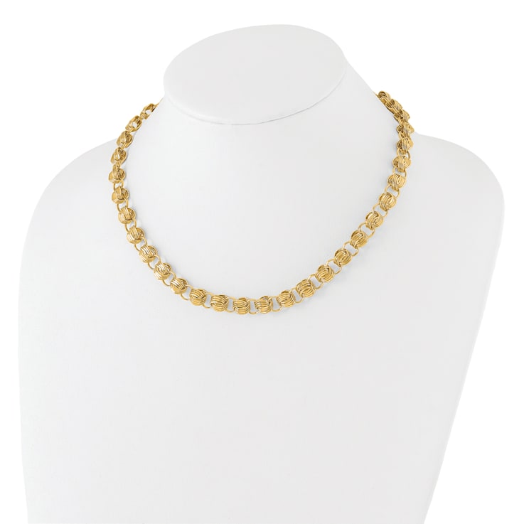 14K Yellow Gold Polished Fancy Diamond-cut Triple Link Necklace