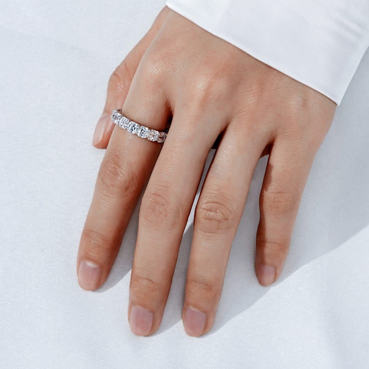 White Cubic Zirconia Platinum Over Sterling Silver Asscher Cut Ring 5.10ctw